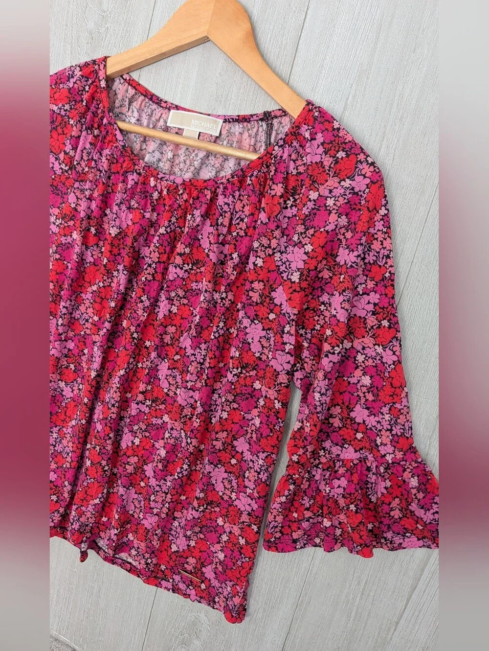 Michael Kors Floral Blouse - Casual Ruffle Sleeve Top Sz L.